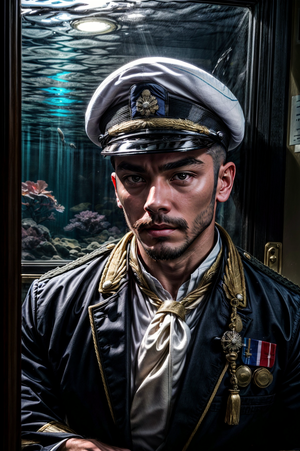 00271-1676855836-white_jacket,white_uniform,The handsome 29-year-old Japanese captain dressed in white sits inside a deep-sea submarine with the.png